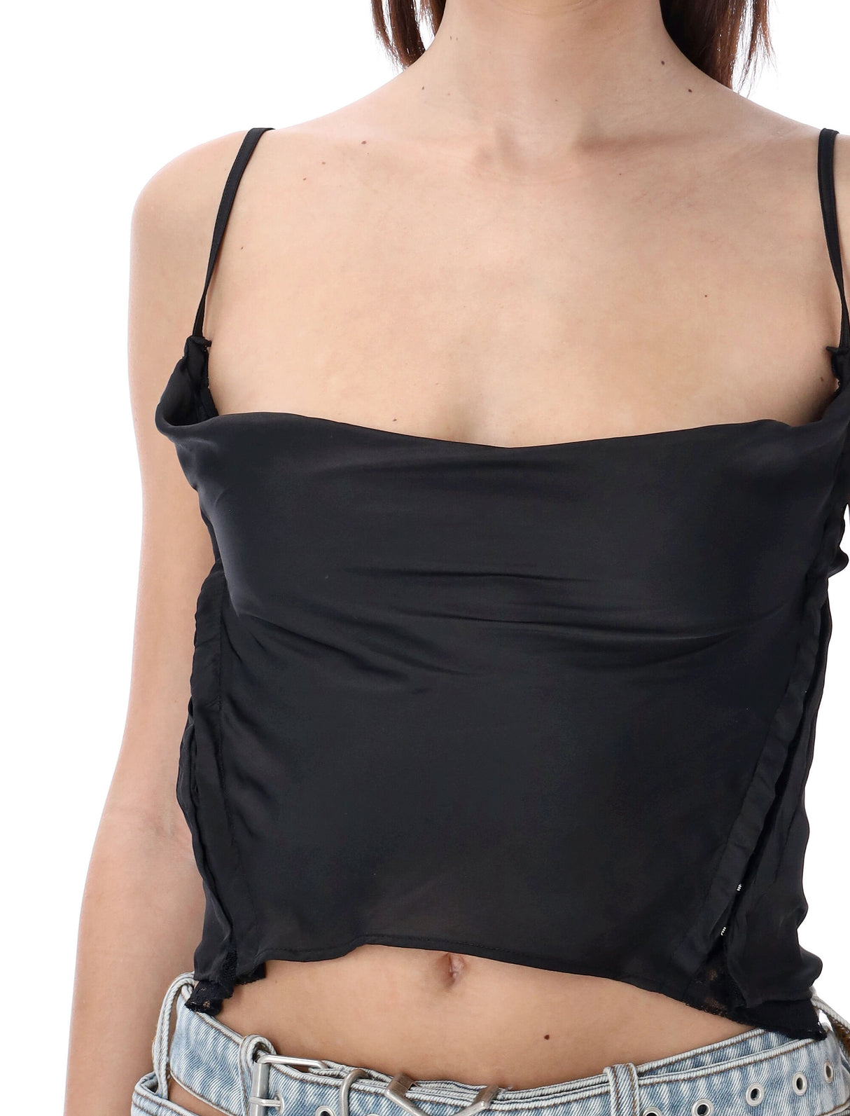 Y/PROJECT Black Hook and Eye Top with Adjustable Straps and Cropped Hem