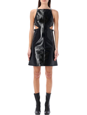 COURREGÈS Shiny Vinyl Dress with Unique Buckle Details - Black Mini Dress for Women