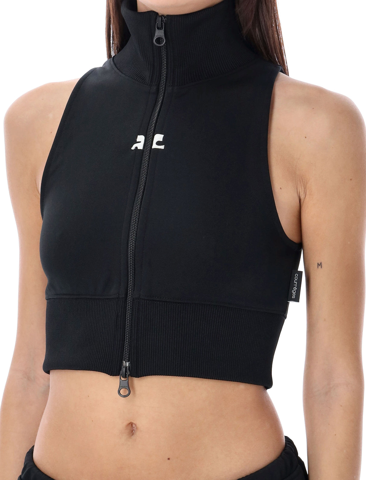 COURREGÈS Sleek and Sporty: Women's Black Sleeveless Vest for SS24