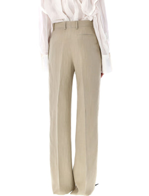 FERRAGAMO Linen Blend Tailored Trousers in Beige Stone for Women