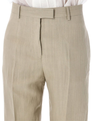 FERRAGAMO Linen Blend Tailored Trousers in Beige Stone for Women