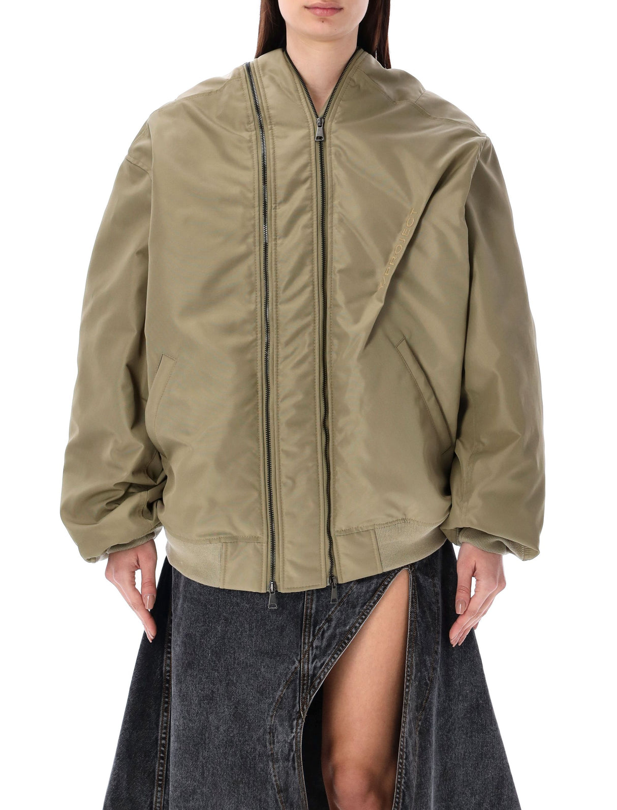 Y/PROJECT Double Zip Bomber Jacket for Men - Dark Beige