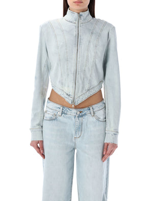 SEROYA NYC Chrissy Asymmetrical Zip Denim Jacket