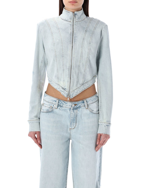 SEROYA NYC Chrissy Asymmetrical Zip Denim Jacket