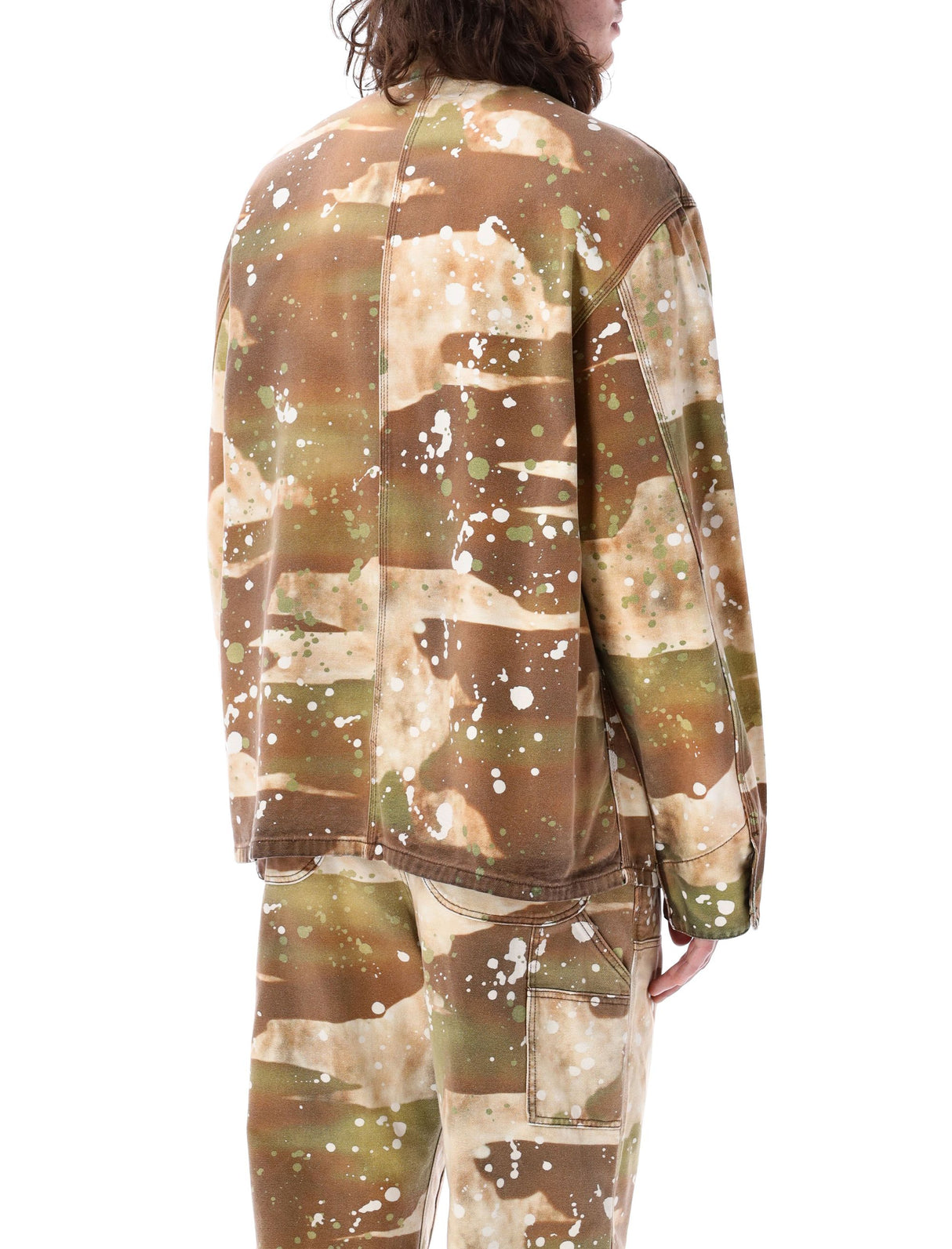 MSGM Military Green Cotton Dripping Camo Shirt Jacket