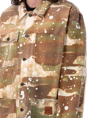 MSGM Military Green Cotton Dripping Camo Shirt Jacket