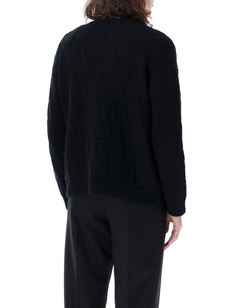 VALENTINO GARAVANI Iconic Black Jaquard Cardigan for Men with Toile Iconographe Pattern