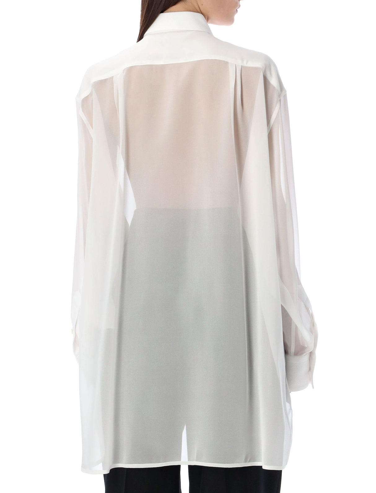 STELLA MCCARTNEY S-Wave Silk Chiffon Tuxedo Shirt for Women - Sheer and Sophisticated