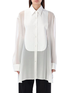 STELLA MCCARTNEY S-Wave Silk Chiffon Tuxedo Shirt for Women - Sheer and Sophisticated