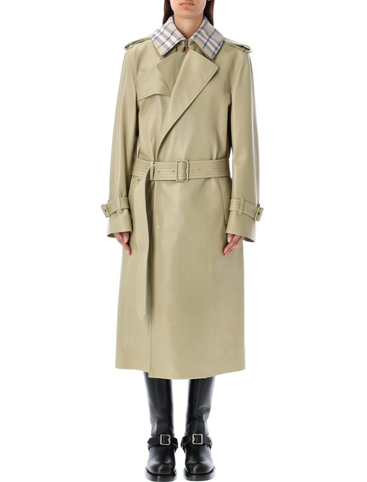 BURBERRY Green Leather Trench Coat for Women