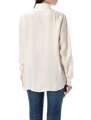 TOM FORD Fluid Viscose Silk Shirt with Plisse Plastron for Women - SS24 Collection