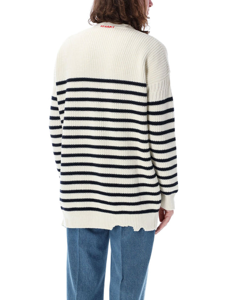 MARNI Men's Striped Fisherman Cardigan for SS24 in Navy and Ecru