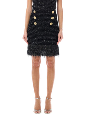 BALMAIN Trendy Lurex Tweed Skirt with Fringe Detail for Women