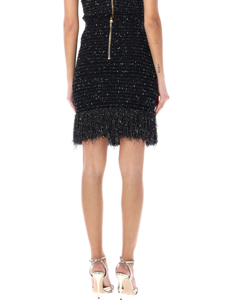 BALMAIN Trendy Lurex Tweed Skirt with Fringe Detail for Women