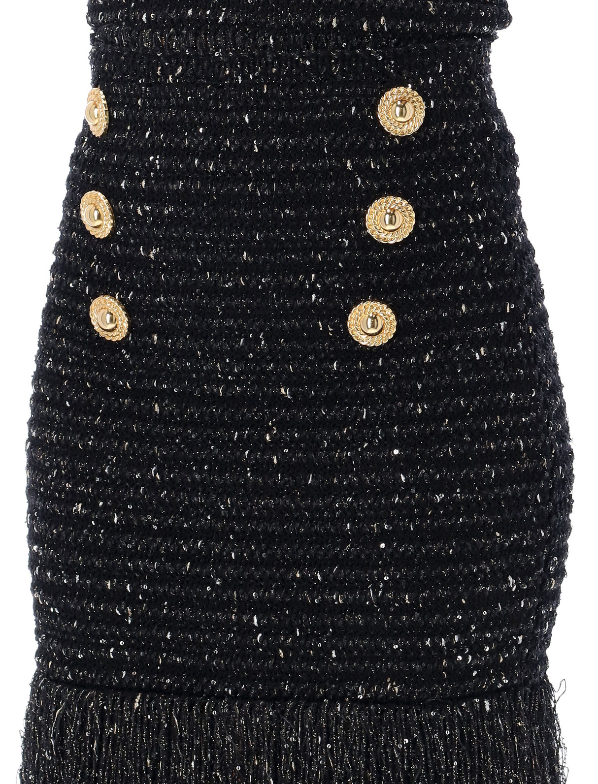 BALMAIN Trendy Lurex Tweed Skirt with Fringe Detail for Women