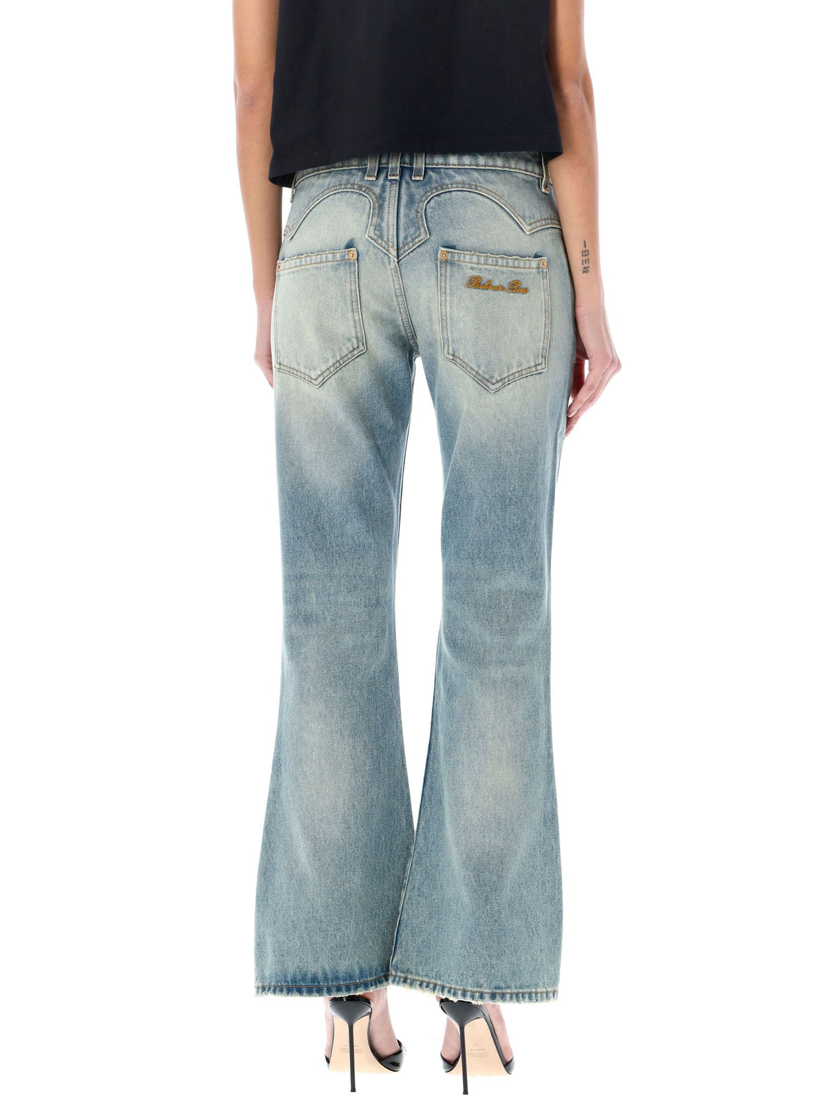 BALMAIN Vintage Blue Western Bootcut Denim Jeans for Women