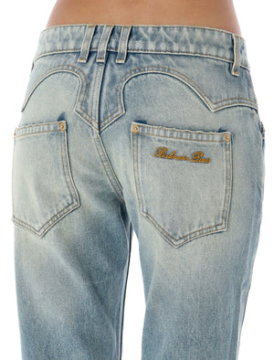 BALMAIN Vintage Blue Western Bootcut Denim Jeans for Women