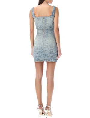 BALMAIN Monogram Short Denim Dress - Light Blue for Women