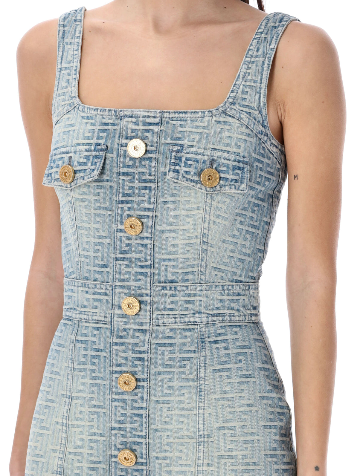 BALMAIN Monogram Short Denim Dress - Light Blue for Women