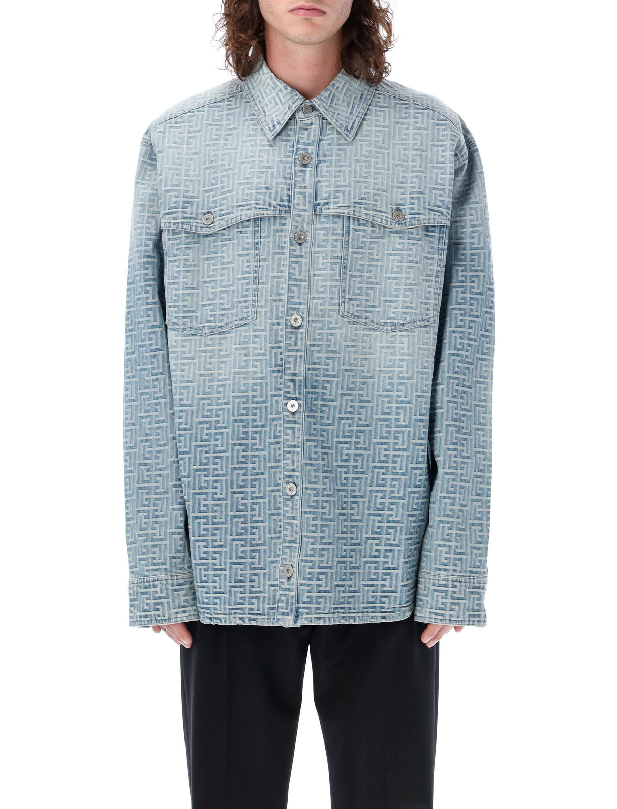 BALMAIN Classic Denim Monogram Shirt for Men - SS24 Collection