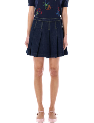 KENZO Pleated Mini Denim Skirt for Women - Dark Wash Cotton SS24