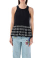 KENZO Crochet Tank Top for Women - Black Cotton Blend, Flounced Hem