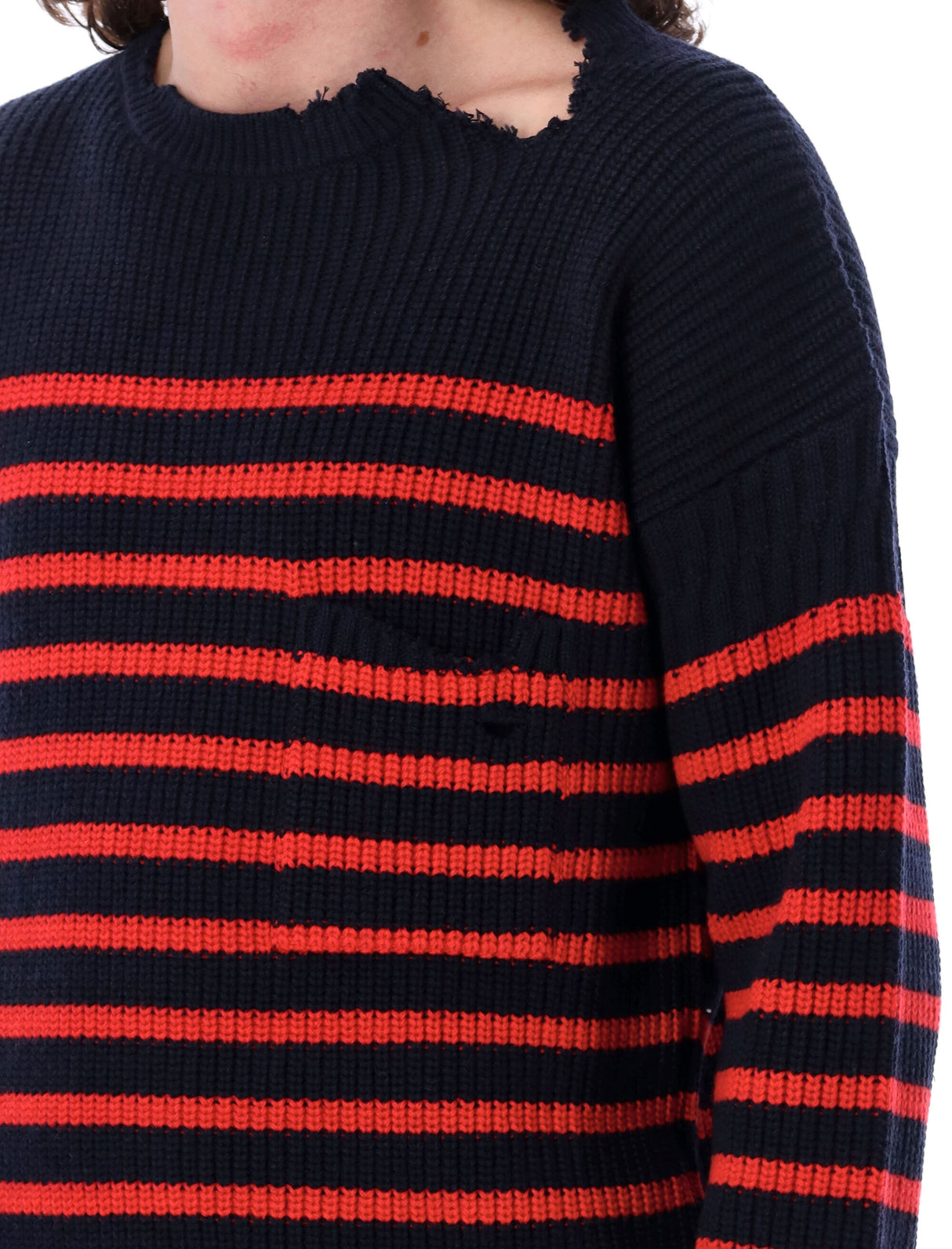 MARNI Navy and Red Striped Fisherman Jumper for Men