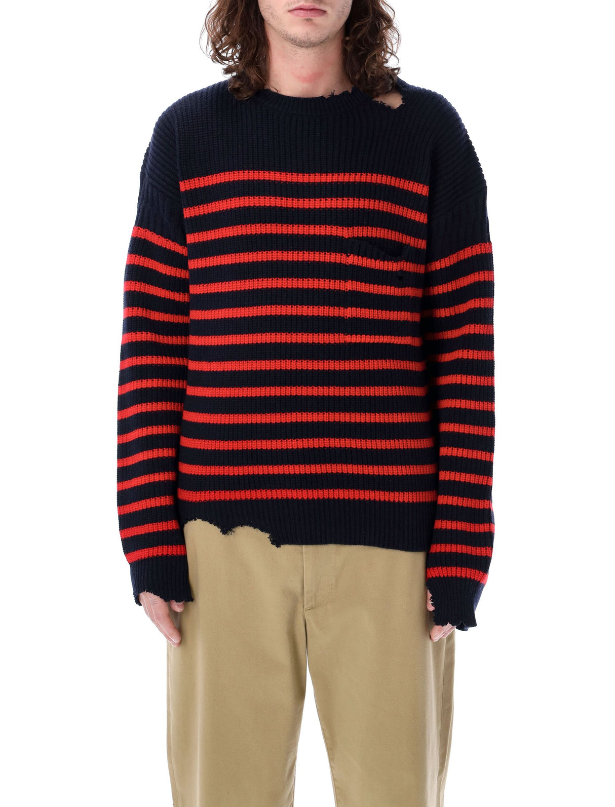 MARNI Navy and Red Striped Fisherman Jumper for Men