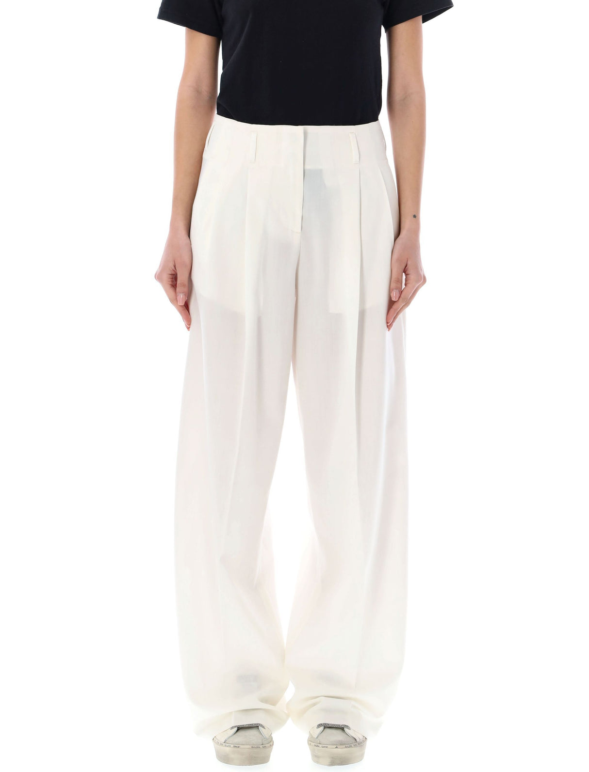 GOLDEN GOOSE Aged White Wool Blend Joggers Pants for Women