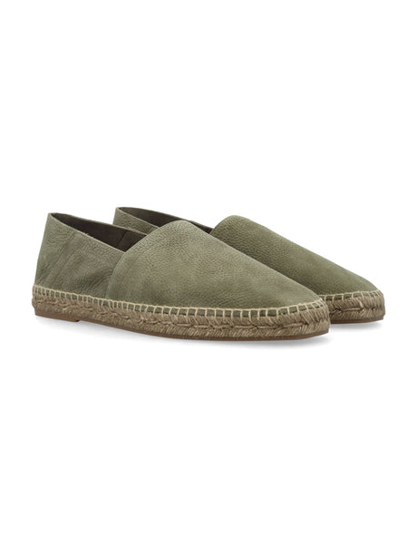 TOM FORD Olive and Ecru Square Toe Slip-On Espadrilles for Men