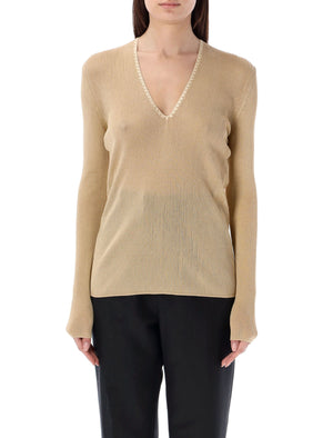 TOM FORD Shiny V-Neck Top for Women in Rum Gold