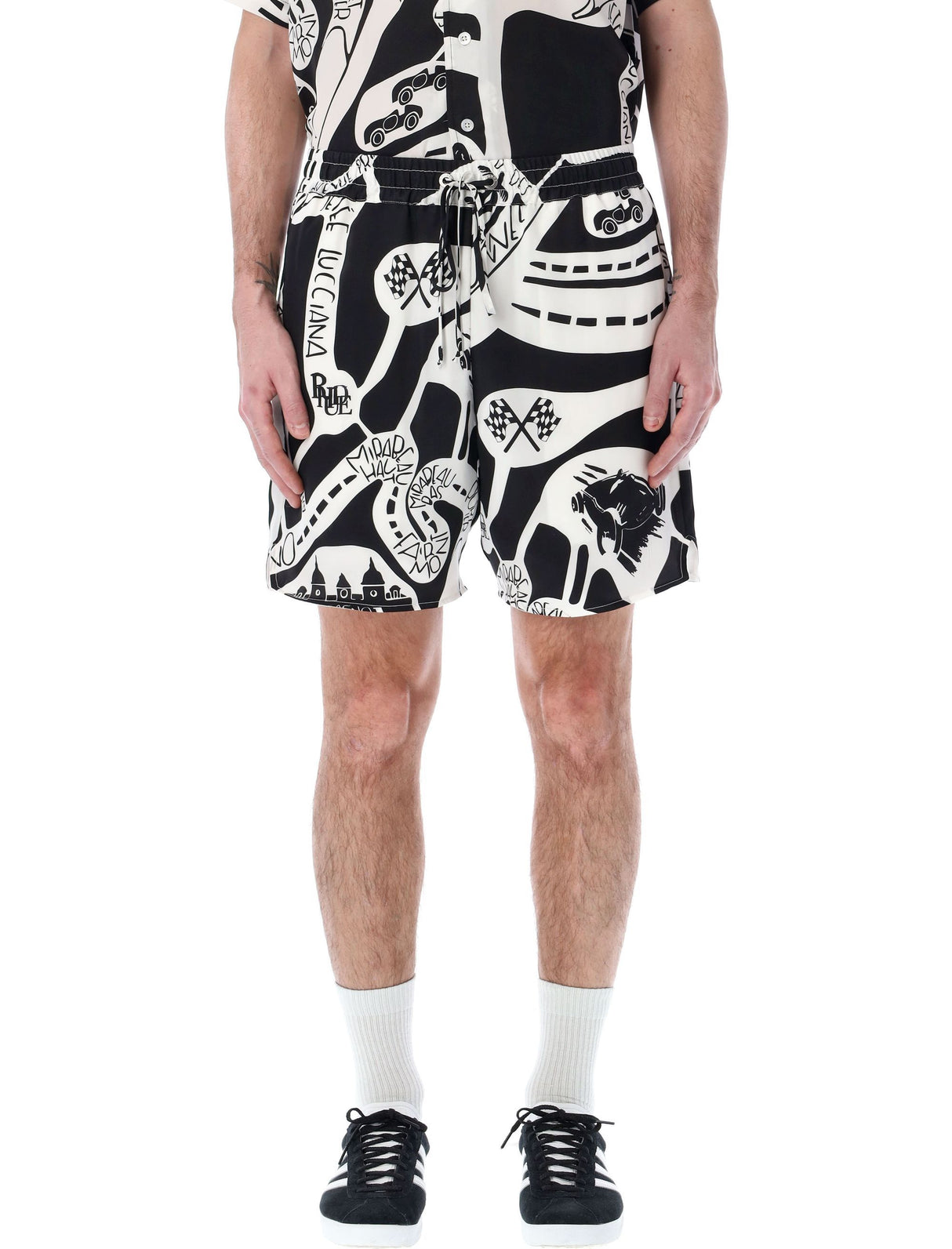 RHUDE Graphic Print Silk Strada Shorts for Men