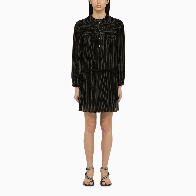 ISABEL MARANT ETOILE Black Striped Cotton Chemise Dress - SS24 Collection