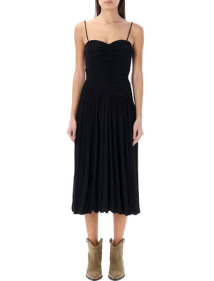 Black Elisabeth Midi Dress with Sweetheart Neckline and Drop Waist by Isabel Marant