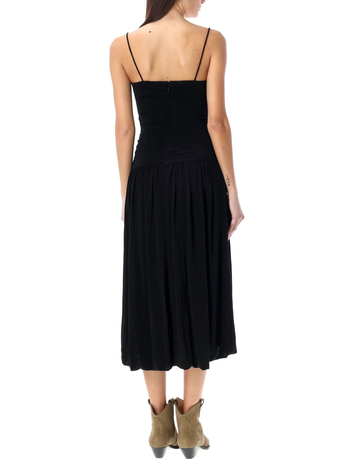 Black Elisabeth Midi Dress with Sweetheart Neckline and Drop Waist by Isabel Marant