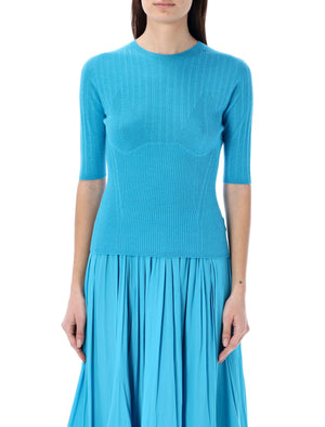 LANVIN Turquoise Short Sleeves Wool, Cashmere, and Silk Blend Sweater for Women