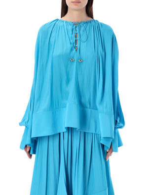 LANVIN Turquoise Draped Oversized Shirt for Women - SS24 Collection