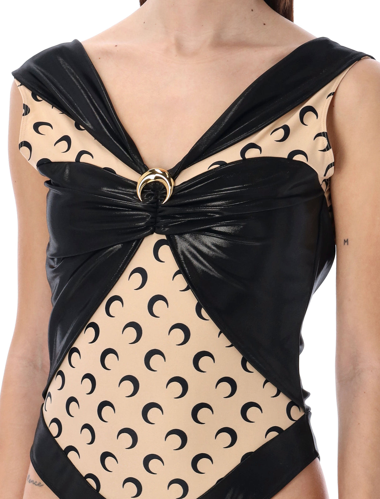 MARINE SERRE Draped Body with Gold-Tone Moon Brooch and Inner Cut-Outs