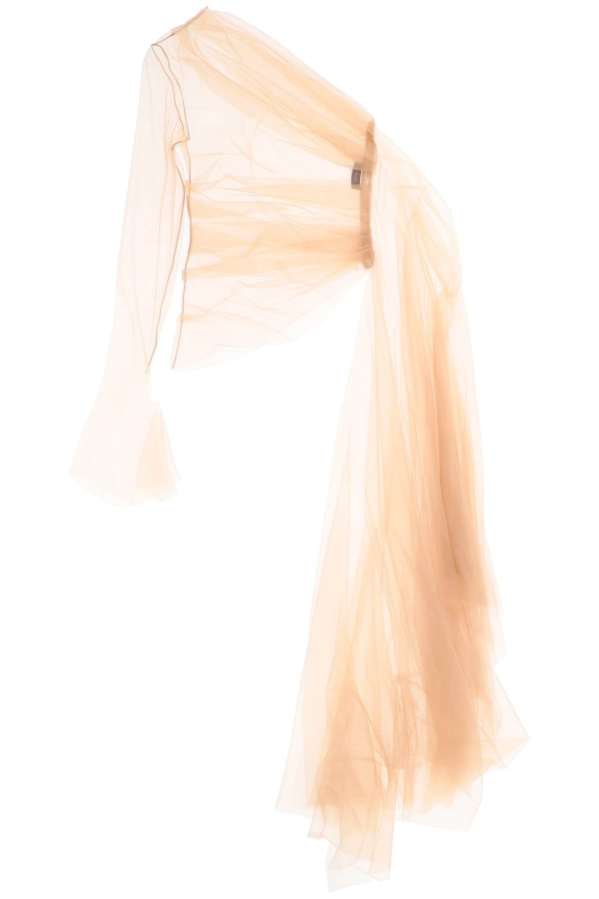 MUGLER Sheer One Shoulder Top with Draped Design and Cascading Panel