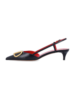 VALENTINO GARAVANI Pointed Toe Slimback Pump with Vintage-Effect Brass Detail