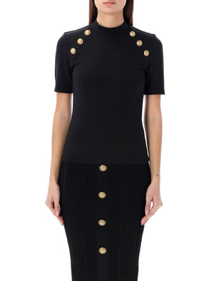 BALMAIN 6-Button Knit T-Shirt with Funnel Neck for Women