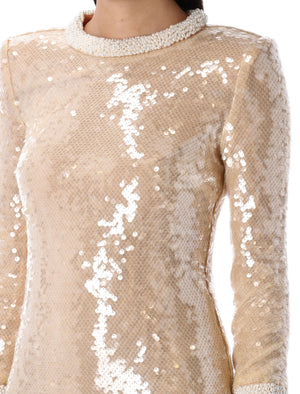 SELF-PORTRAIT Chic Pearl Trim Sequin Mini Dress - Size 6