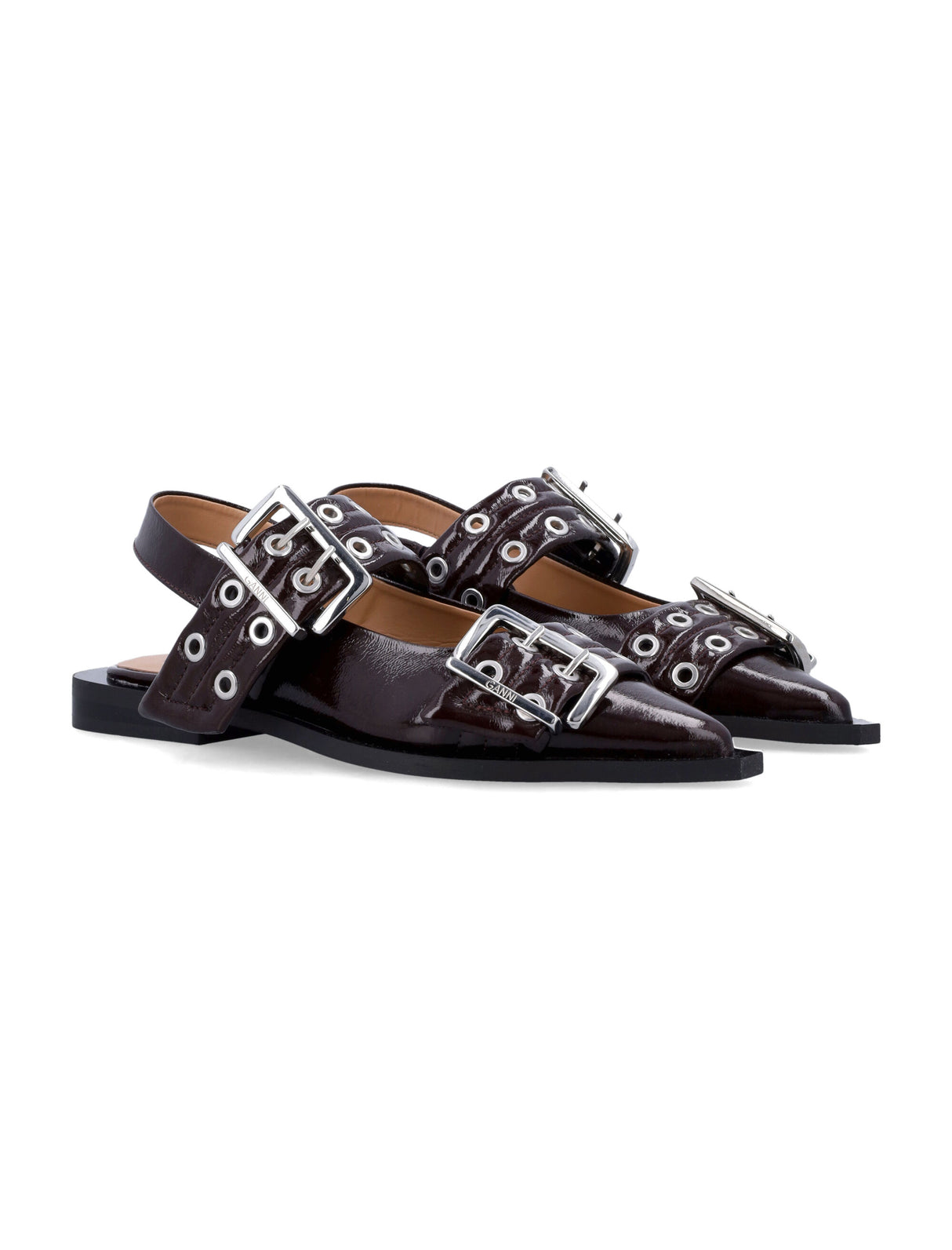 GANNI Feminine Buckle Ballerinas with Block Heel