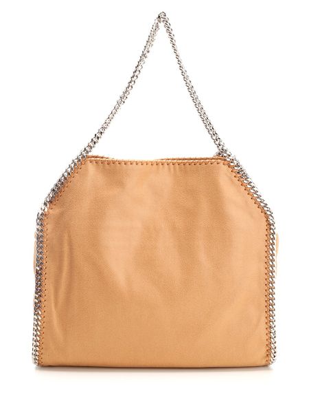 STELLA MCCARTNEY Large Falabella Raffia & Canvas Top Handle Bag with Silver-Tone Chain Detail - Brown, 39.5 cm x 35.5 cm x 7 cm