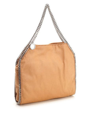 STELLA MCCARTNEY Large Falabella Raffia & Canvas Top Handle Bag with Silver-Tone Chain Detail - Brown, 39.5 cm x 35.5 cm x 7 cm