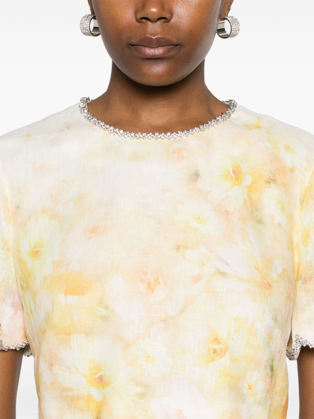 ZIMMERMANN Mini Floral Embellished Linen Top