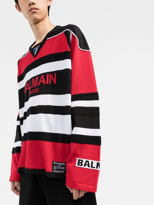 BALMAIN Bi-Color Boxy Sweater for Men in EBL for FW22