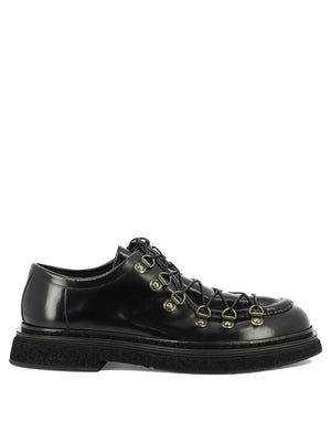 STURLINI Classic Black Leather Lace-up Moccasins for Men - FW24