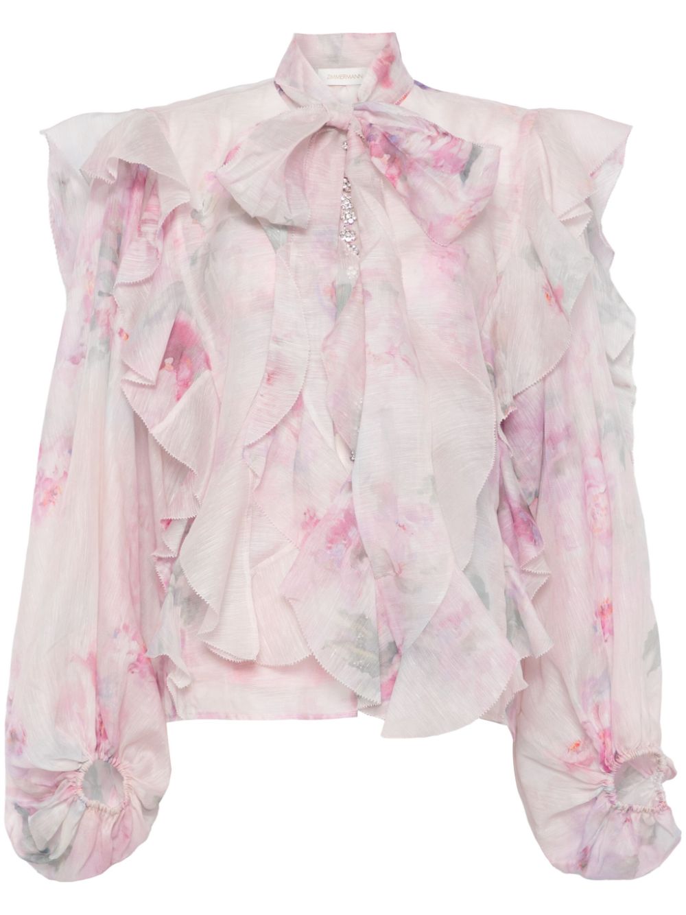 ZIMMERMANN Silk Blend Blouse with Puff Sleeves and Pussy-Bow