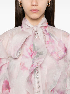 ZIMMERMANN Silk Blend Blouse with Puff Sleeves and Pussy-Bow